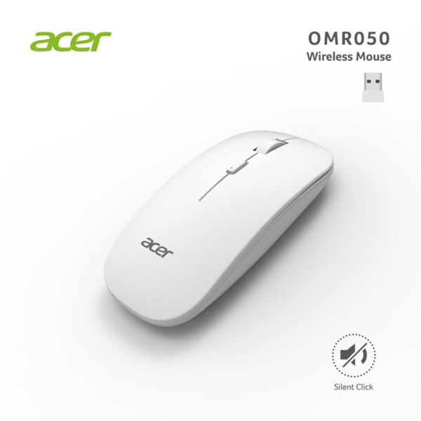 Acer OMR050 siyah kablosuz sessiz mouse – 2.4 GHz nano alıcı, ayarlanabilir DPI, hafif ve kompakt
