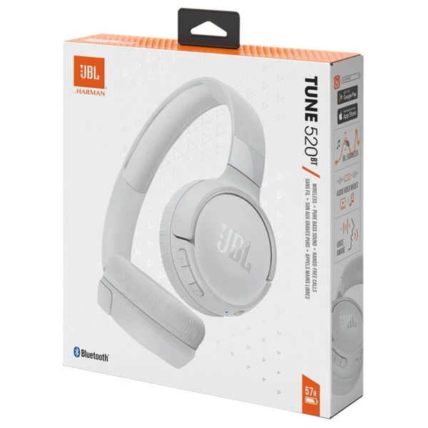 JBL Tune 520BT Beyaz Bluetooth On‑Ear Kulaklık – Hafif, katlanabilir, uzun batarya