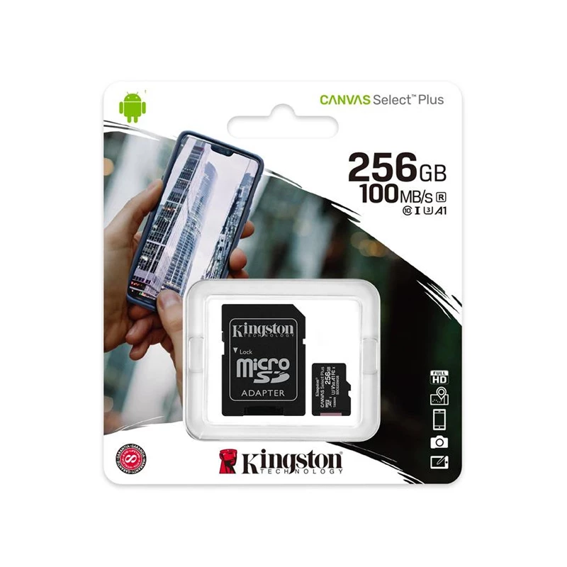 Kingston SDCS2/256GB 256GB microSDXC Canvas Select Plus 100R A1 C10 Hafıza Kartı + SD Adaptör