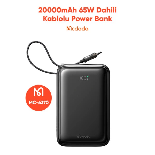Mcdodo MC-6370 20,000 mAh 65W Dahili Kablolu Powerbank