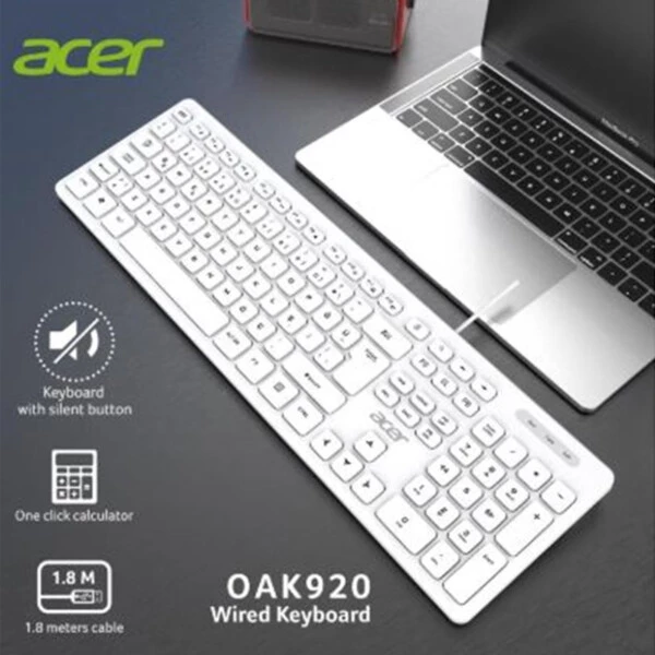 Acer OAK920 Q Beyaz USB Kablolu Sessiz Klavye